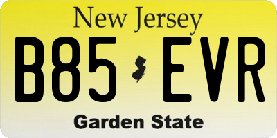 NJ license plate B85EVR