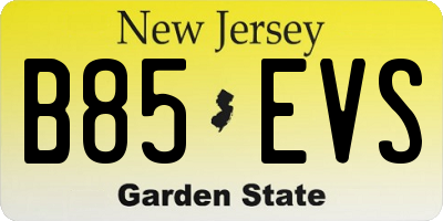 NJ license plate B85EVS
