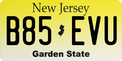 NJ license plate B85EVU