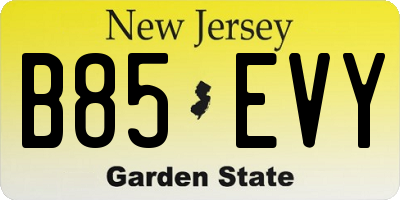 NJ license plate B85EVY
