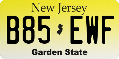 NJ license plate B85EWF