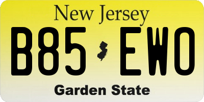 NJ license plate B85EWO