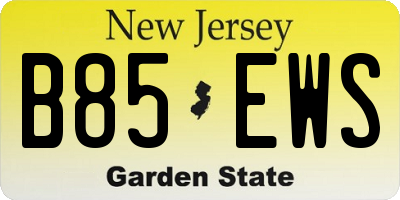 NJ license plate B85EWS