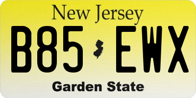 NJ license plate B85EWX