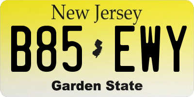 NJ license plate B85EWY