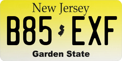 NJ license plate B85EXF
