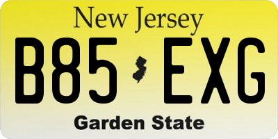 NJ license plate B85EXG