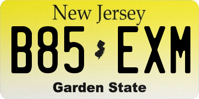 NJ license plate B85EXM