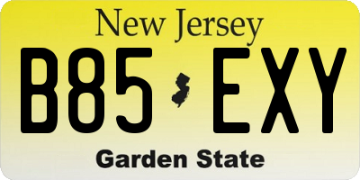 NJ license plate B85EXY