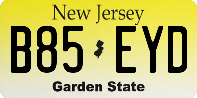 NJ license plate B85EYD
