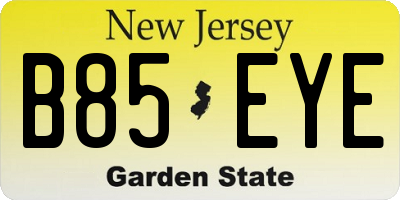 NJ license plate B85EYE