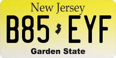 NJ license plate B85EYF
