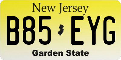NJ license plate B85EYG
