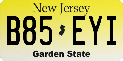 NJ license plate B85EYI