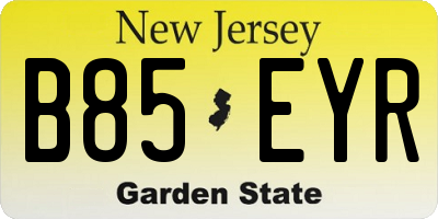 NJ license plate B85EYR