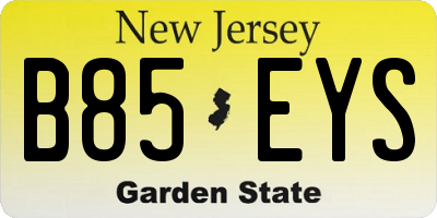 NJ license plate B85EYS