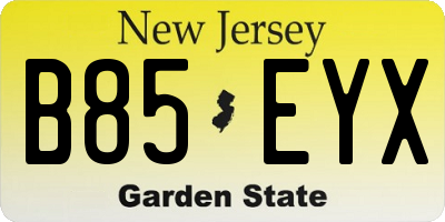 NJ license plate B85EYX
