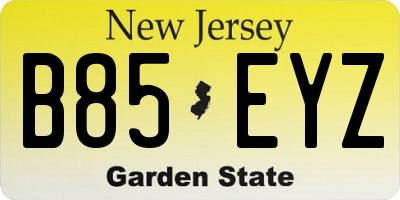 NJ license plate B85EYZ