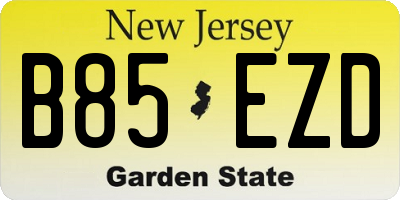 NJ license plate B85EZD