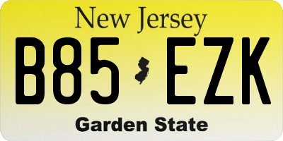NJ license plate B85EZK