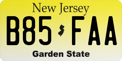 NJ license plate B85FAA