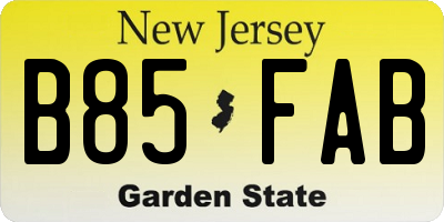 NJ license plate B85FAB