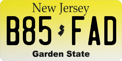 NJ license plate B85FAD