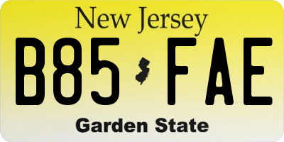 NJ license plate B85FAE