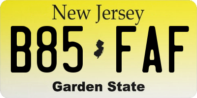 NJ license plate B85FAF