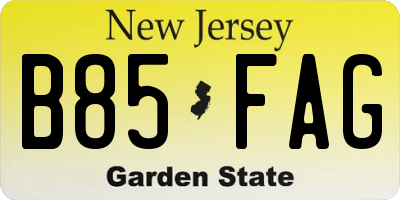 NJ license plate B85FAG