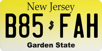 NJ license plate B85FAH