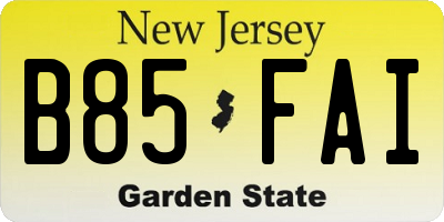 NJ license plate B85FAI