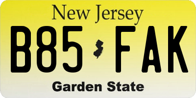 NJ license plate B85FAK
