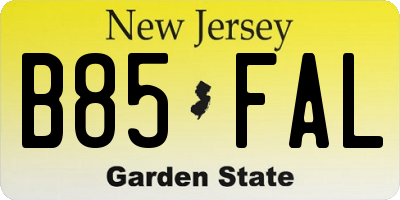NJ license plate B85FAL