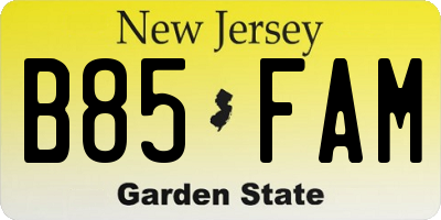 NJ license plate B85FAM