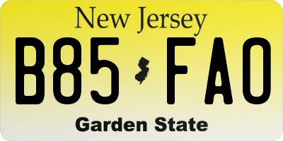 NJ license plate B85FAO