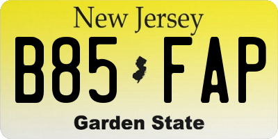 NJ license plate B85FAP