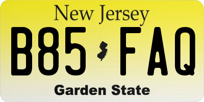 NJ license plate B85FAQ