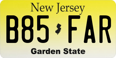 NJ license plate B85FAR