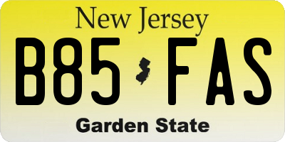 NJ license plate B85FAS