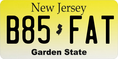 NJ license plate B85FAT