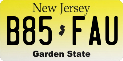 NJ license plate B85FAU