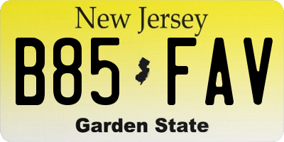 NJ license plate B85FAV