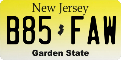 NJ license plate B85FAW