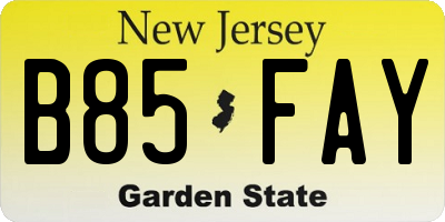 NJ license plate B85FAY