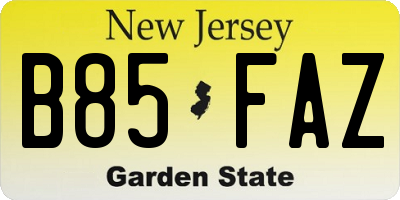 NJ license plate B85FAZ