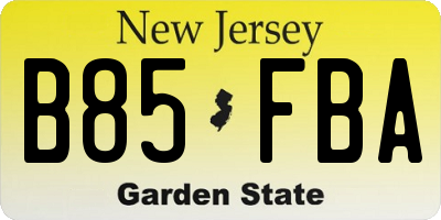 NJ license plate B85FBA