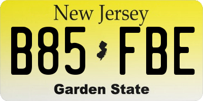 NJ license plate B85FBE