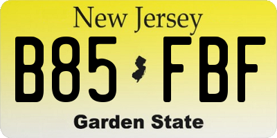 NJ license plate B85FBF