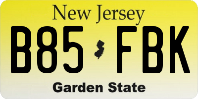 NJ license plate B85FBK